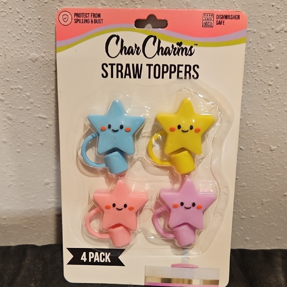 Char Charms Star Straw Toppers 4 Pack NWT